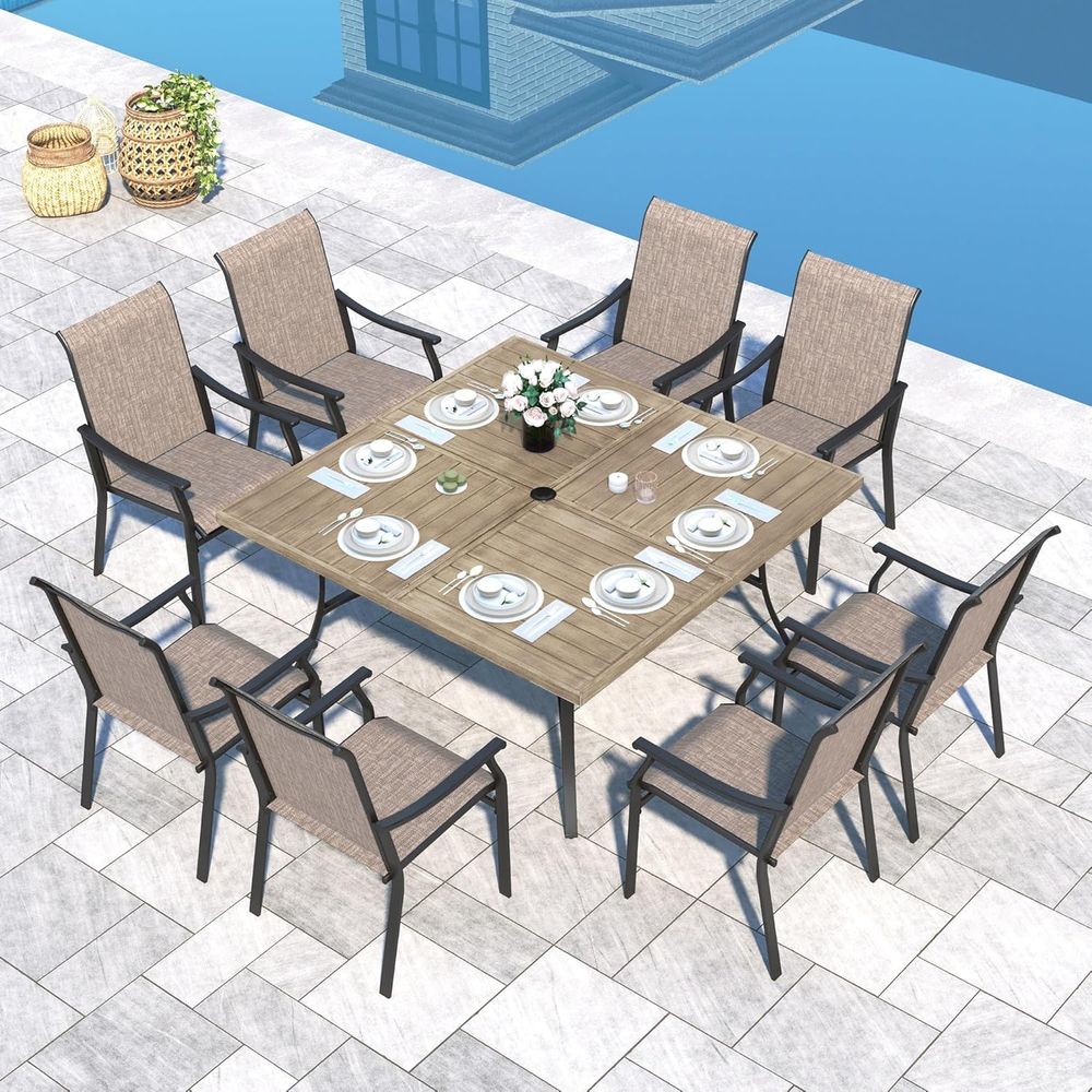 Set Meja Makan Teras 9 Buah, 8 - Outdoor Furniture Quick Dry ulasan dan harga