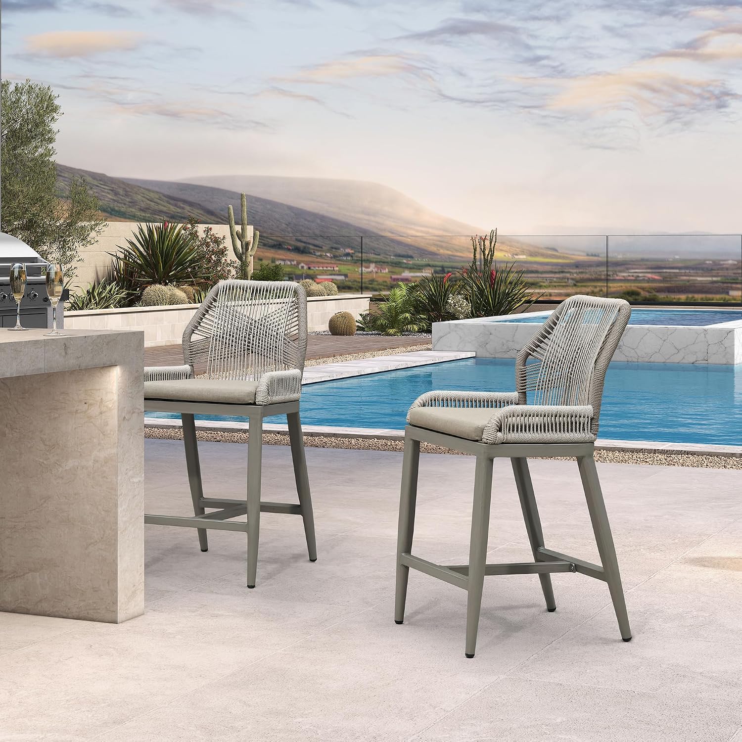 Kursi Bar Taupe 2pcs, Textilen - Outdoor Furniture Quick Dry ulasan dan harga